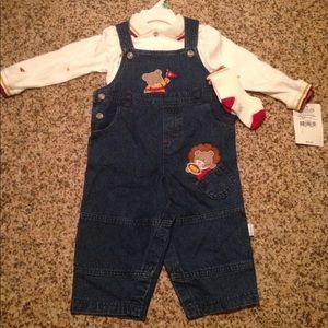 3 Piece Outfit Long Sleeve Shirt Overalls 18mo